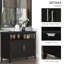 Black Sideboard Buffet Cabinet With Large Storage Space And Adjustable Shelf In 2-level Open Compartment For