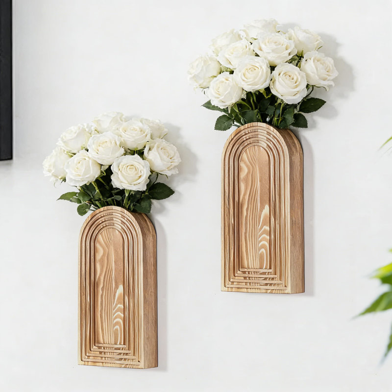 Wooden Wall Vase Set Of 2, Modern Farmhouse And Boho Style Wall Planter Decor For Entryway, Hallway, Living Room, Bathroom, And Narrow Spaces