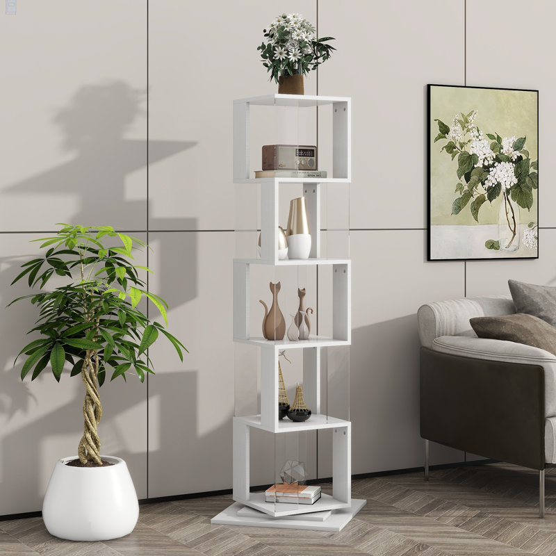 5 Tier Rotating Bookshelf, Floor Rack Simple Bookcase  With Acrylic Plate Student Multi-Function Creative Bookshelf For Living Room