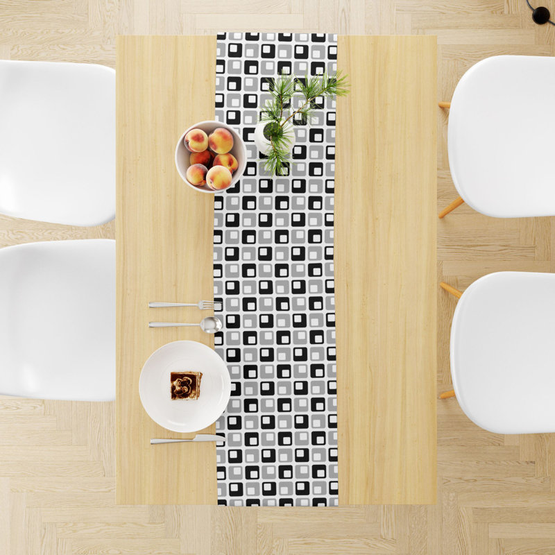 Helder Geometric Table Runner, 72" L x 16" D, Black