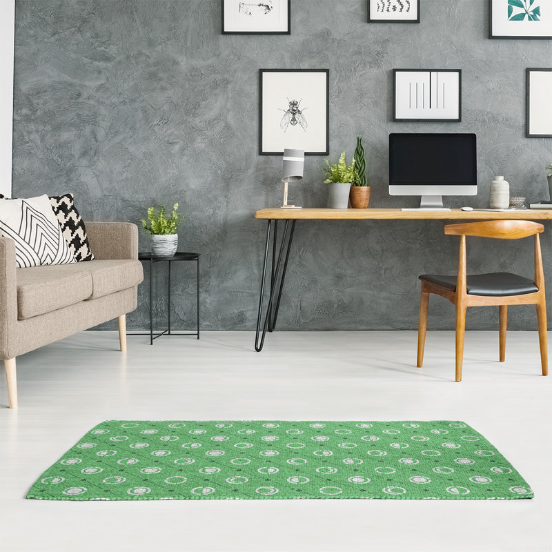 Tapis de l’aire verte/verte en phase lune, Rectangle 5 pi x 7 pi