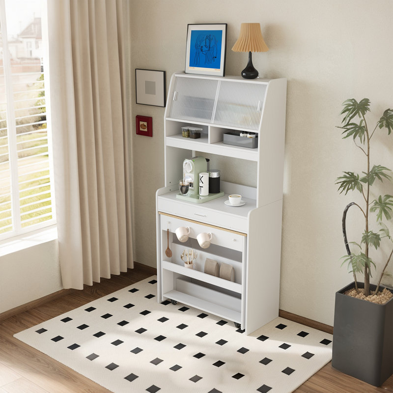 A Foldable Dining Table With A Top Cabinet And A Multi-Functional Sideboard, Yellow