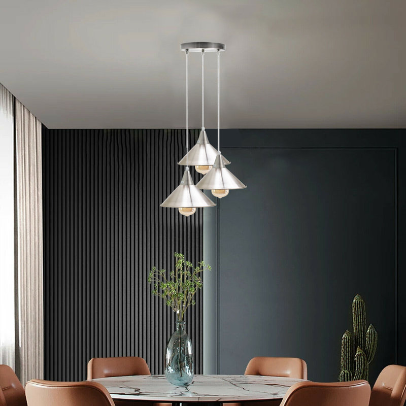Rosenthal 3-Light Cluster Cone Pendant, Satin Nickel