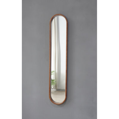 9.5X2x47.2" Decorative Rubber Frame Mirror With Elongated Oval Frame, Brown