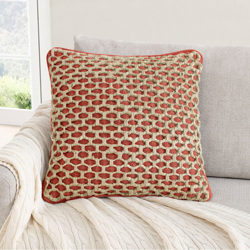 Ablo Textured Cotton Blend Throw Pillow, Red/Natural, Square 18"