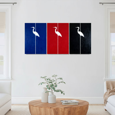 White Heron Silhouette Canvas Wrapped Wall Art Oil Painting Print Set of 3 for Living Room Bedroom Home Decor