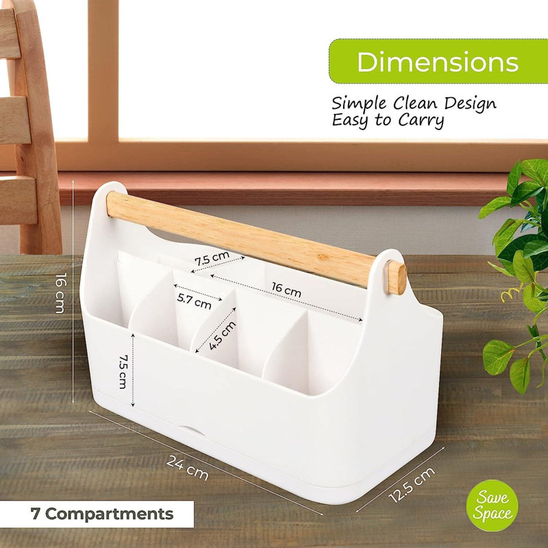 Hibi 7 Compartment Bathroom Storage Organiser Makeup Organiser Non-Slip & Portable For Home Office