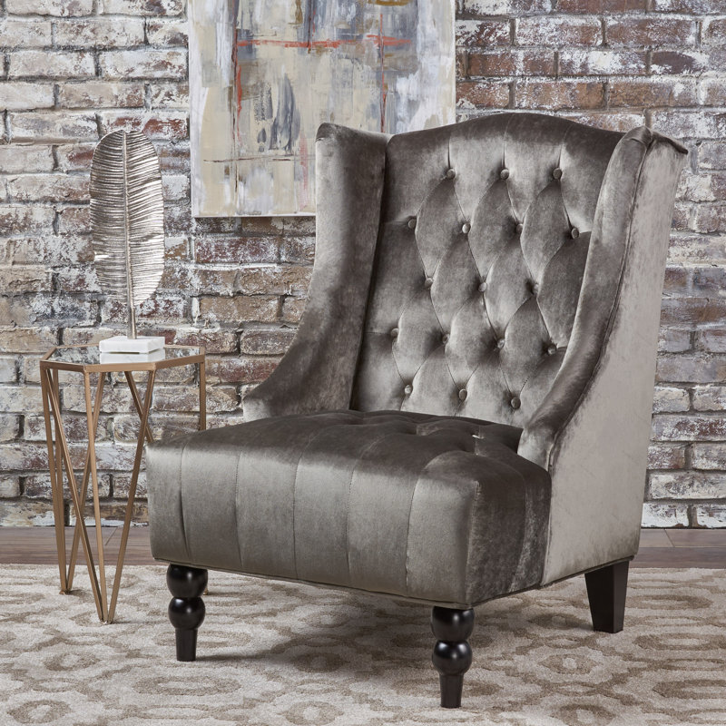 Danni-Lee Tufted High Back Accent Chair Club Chair Upholstered Chair Wingback Chair Living Room Chair, Gray Velvet