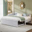 Lit de jour simple tapissier en L rembourré avec couchette escamotable, beige-384441858
