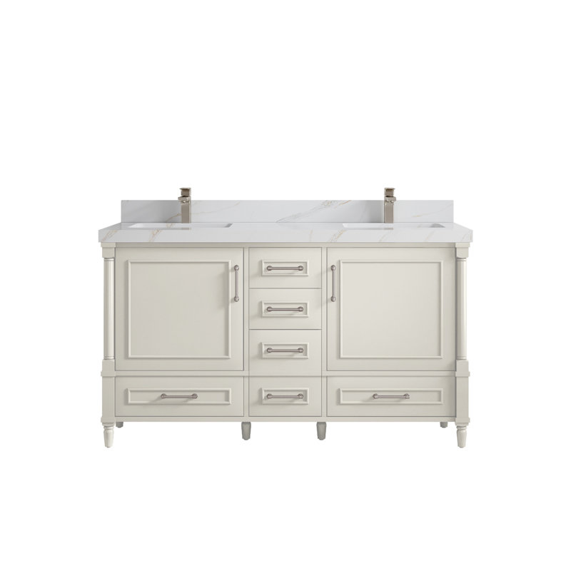 Meuble-lavabo double 60 po avec comptoir Aberdeen, Sienne Calacatta