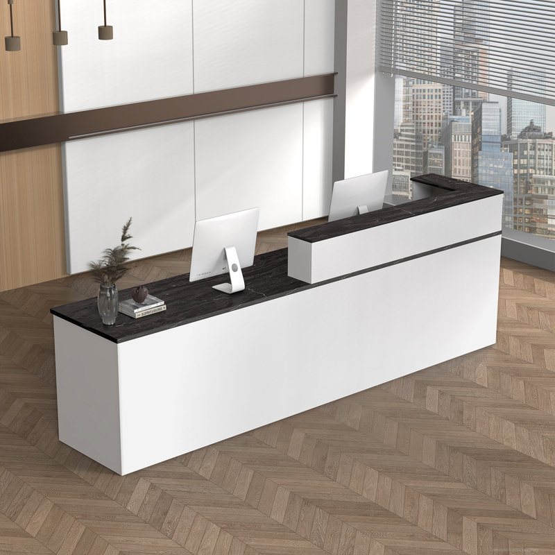 Modern Reception Desk With Elevated Corner Storage – Functional Office Desk With Lockable Drawers And Cable Management