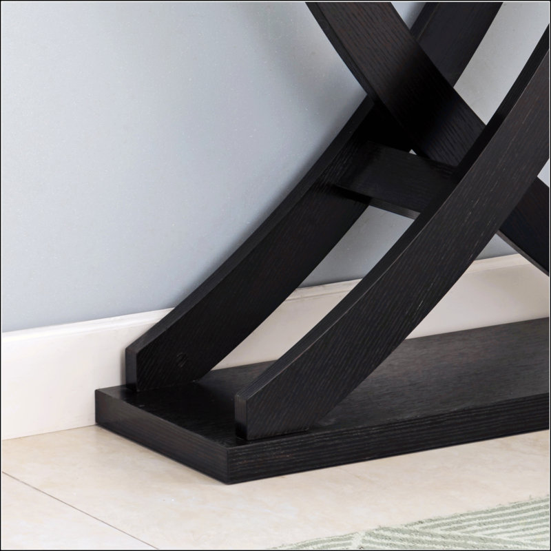 Modern Console Table With Curved Intersecting Legs And Spacious Top In Distressed Grey, Espresso