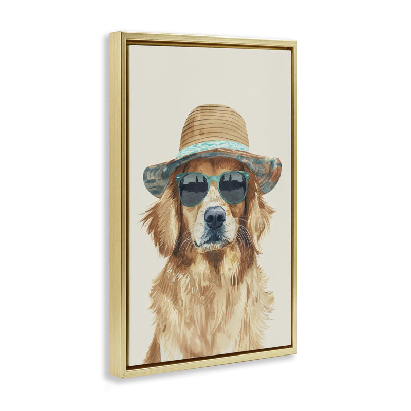 «Hipster Labrador Dog», toile flottante encadrée par Petals Prints Design, H 25 po x l 17 po, Cadre flottant métallique doré