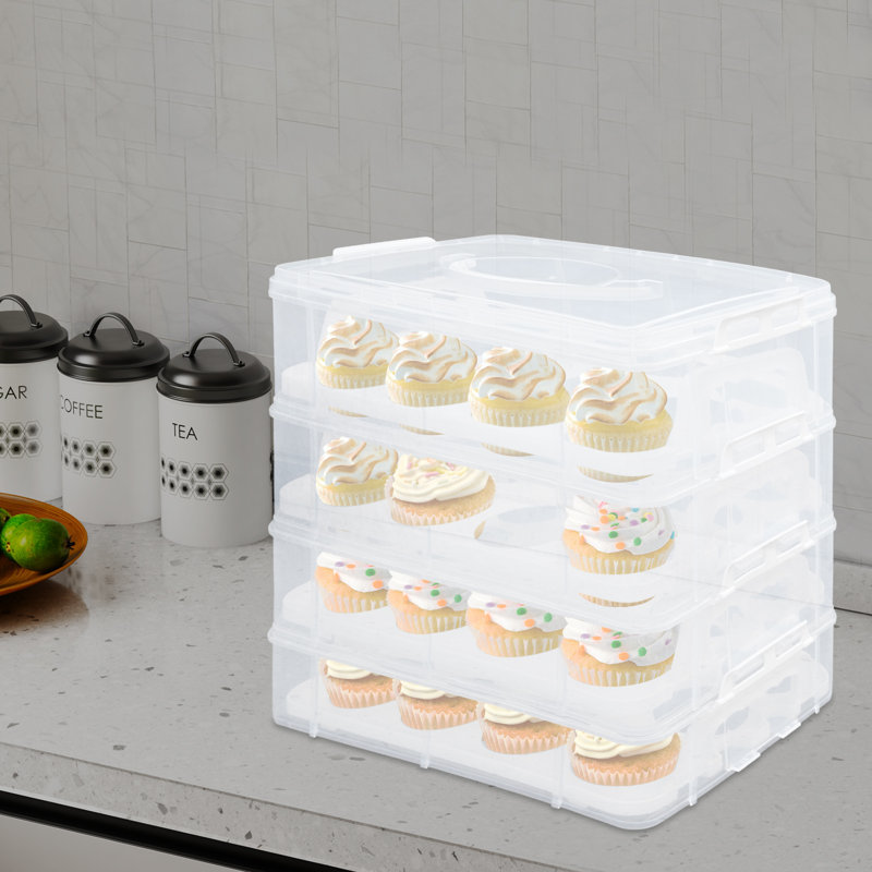 4-Tiers Cupcake Carrier 48 Holes Cupcake Holder Rectangular Cupcake Carrier For Parties