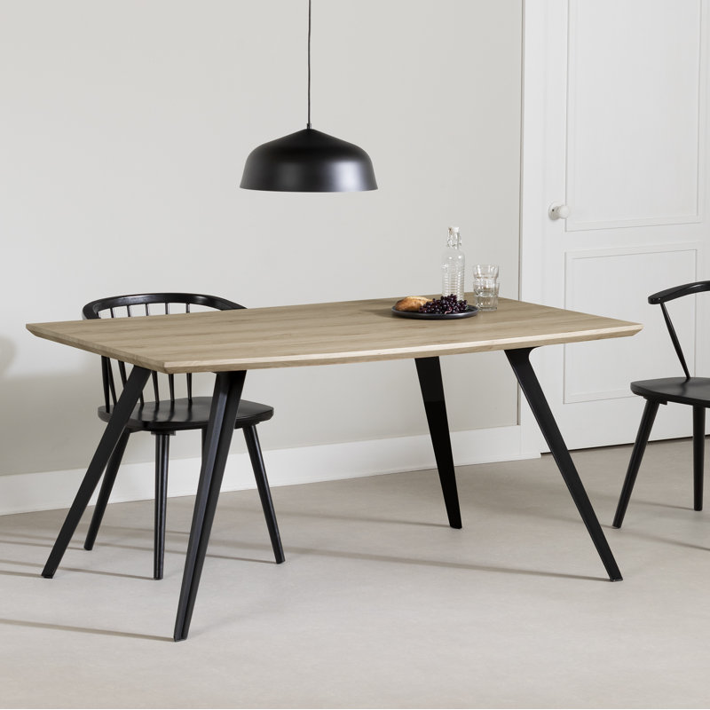 Flam Rectangular Dining Table with Metal Legs, Pale Oak