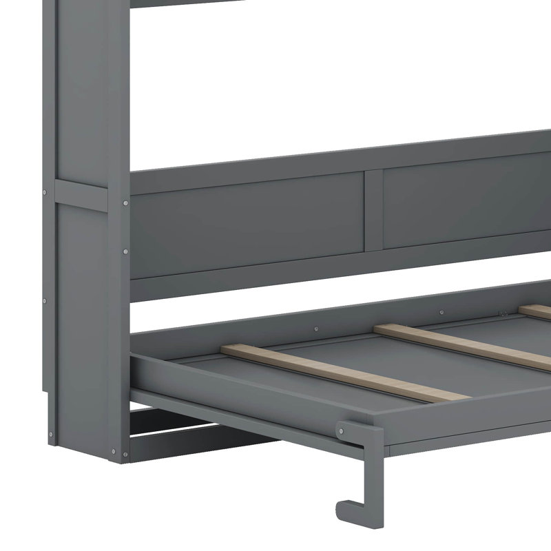Grand lit escamotable mural avec bureau, tablettes et armoires, gris