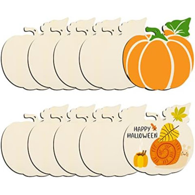 Ornements de grande taille en bois de l'Action de grâce d'Halloween de 7 pouces à peindre, ornement de disques de bois de citrouille bruts vierges pour l'artisanat suspendus à des décorations d'automne (10 pièces, citrouille beige)