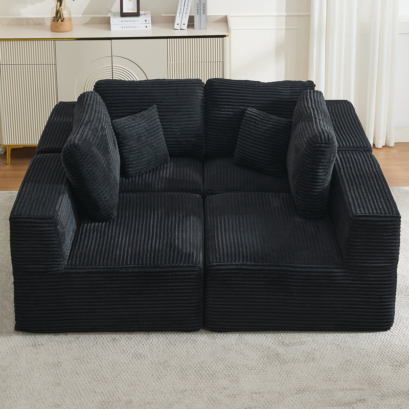 Ensemble de canapé modulaire rembourré 4 pièces Brigitte Corduroy, Charcoal Black
