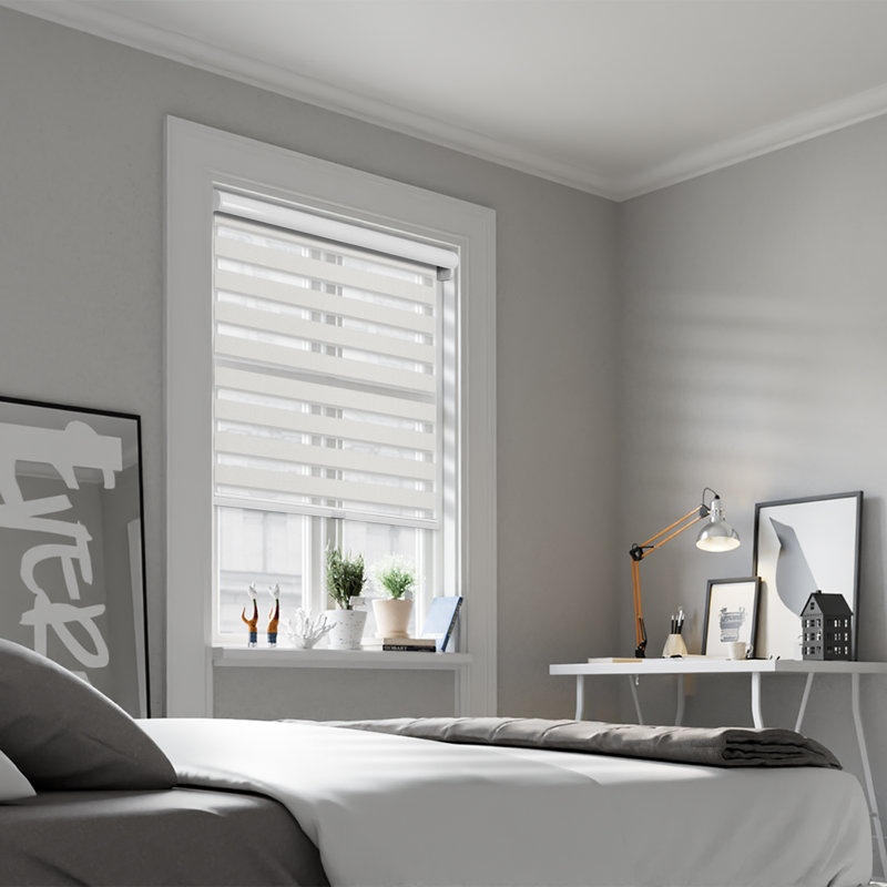 Custom Cordless Zebra Roller Shades – Premium Dual Layer Sheer and Solid Fabric Stripes - Light Filtering and Room Darkening
