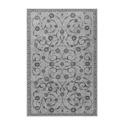 Tapis floral tissé à la machine à motif floral gris / noir