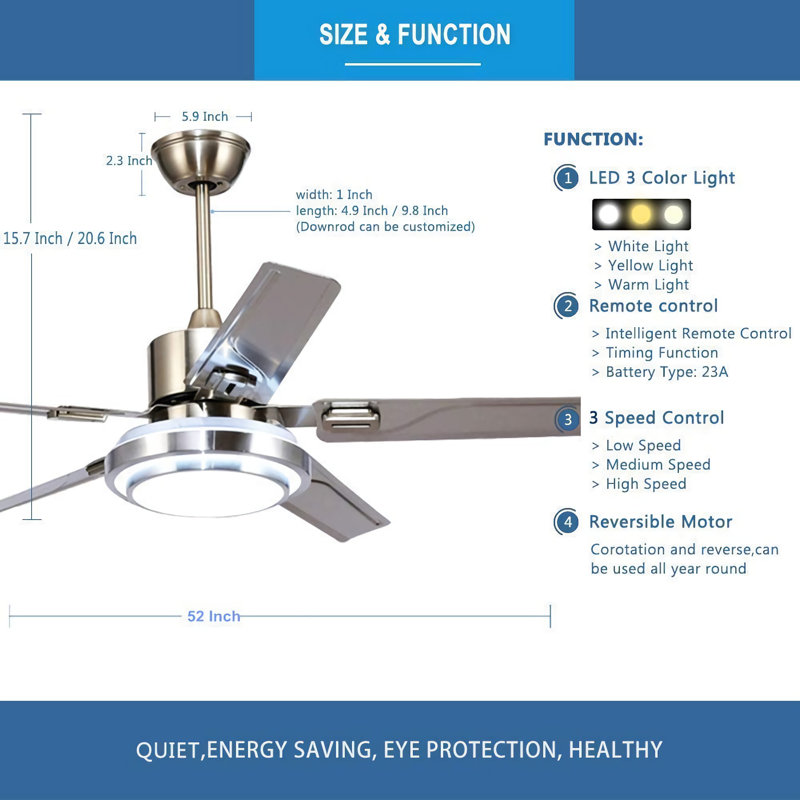 Malicai Ceiling Fan with LED Lights, 52"