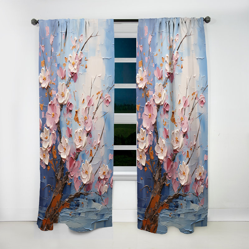 Asian Art Sakura Serenity I - Global Curtain - Velvet Room Darkening - 1 Panel, 52" W x 90" L