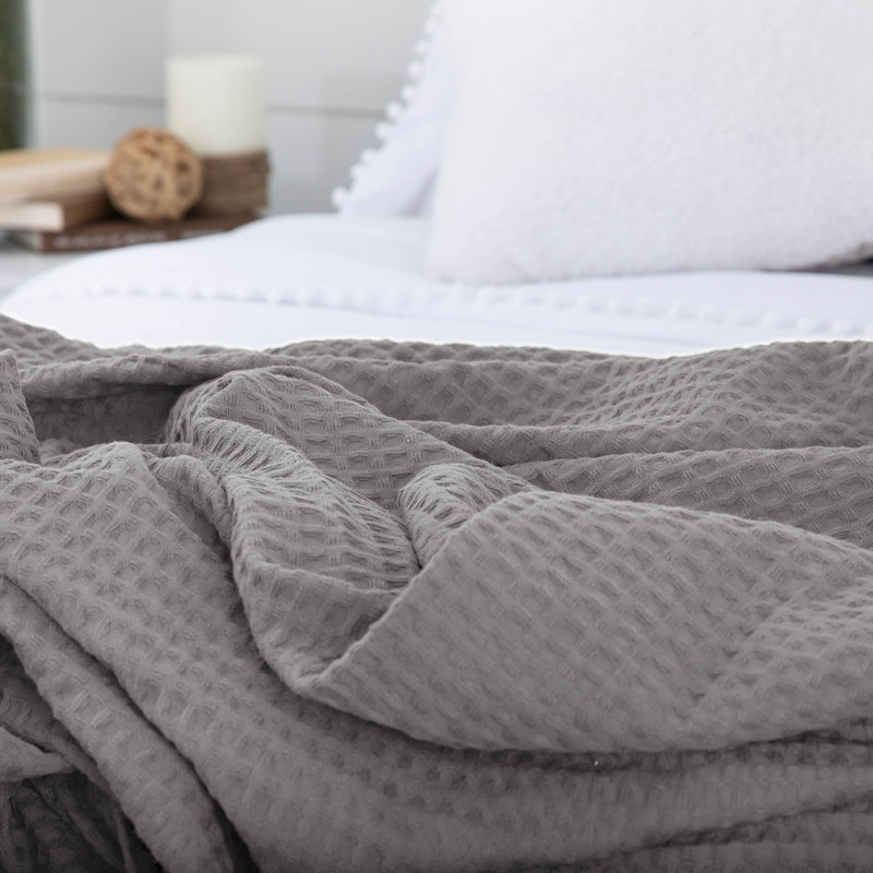 Southshore Fine Linens 100% Cotton Waffle Blanket and throws, 90" W x 90" L, Grey