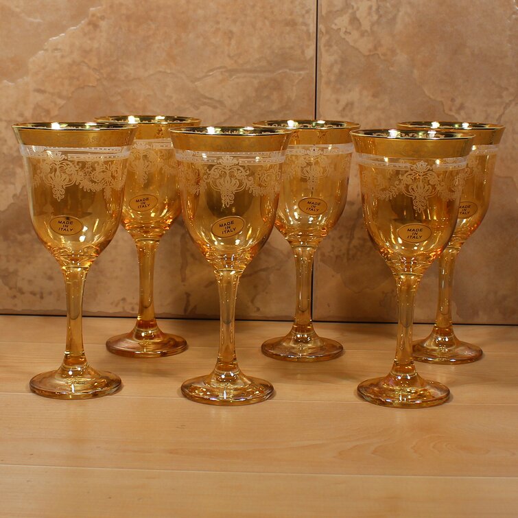 Gorgeous! 6 Etched Antique Wine Goblets/Glasses. Fancy