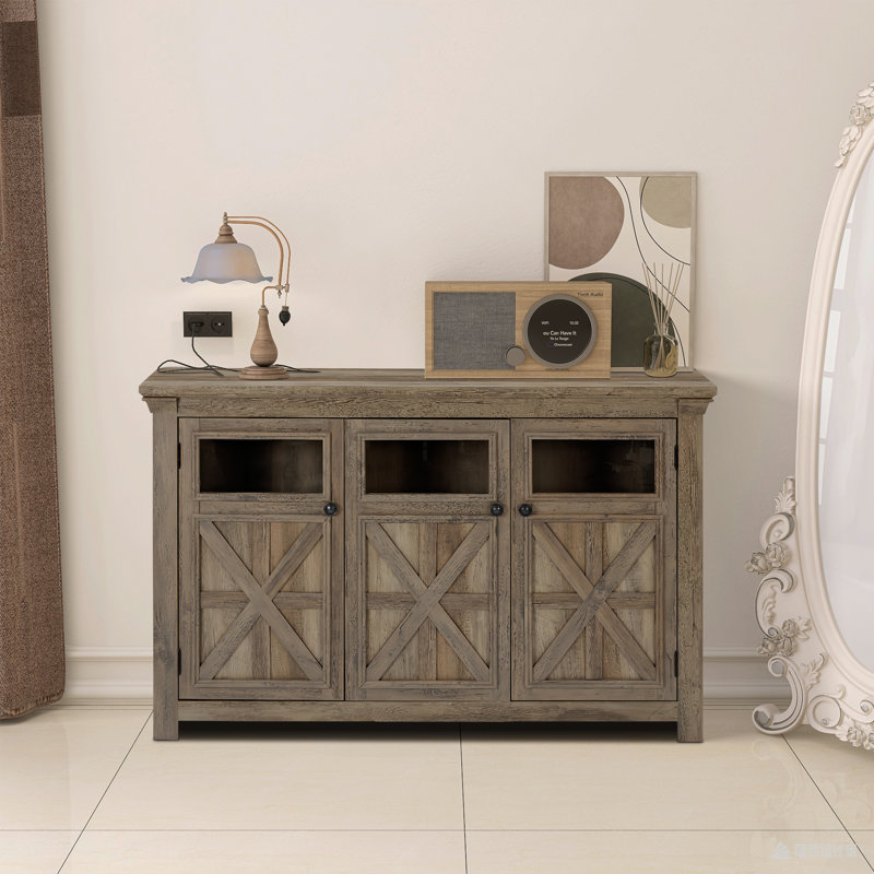 Meuble télé avec armoires de rangement Farmhouse, Gris délavé