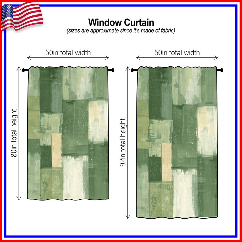Rideaux de fenêtre vert, beige et patchwork - 1 panneau, Transparent, 50 po x 80 po - 1 panneau