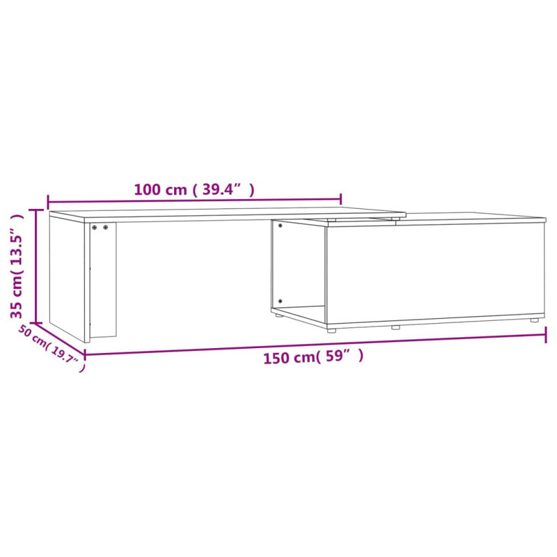Aldos Manufactured Wood Extendable Frame Single Coffee Table, Concrete Gray