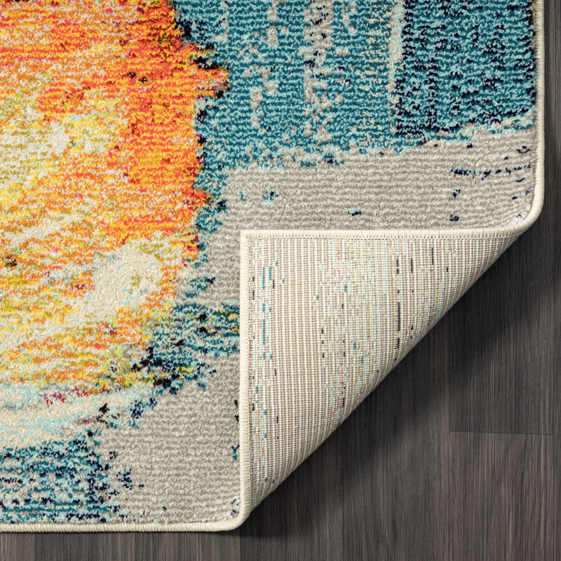 COLORWRKS Abstract Area Rug in Blues and Brushed Yellows, Rectangle 8'6" x 11'6"