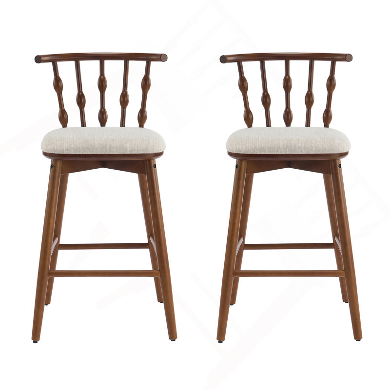 Tabouret de bar d'intérieur en bois, finition noyer avec revêtement beige, ensemble de 2, Beige