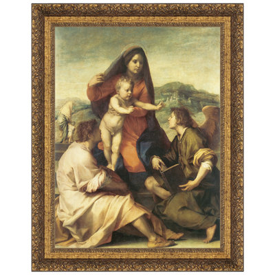 La Vierge et l'enfant avec un Saint et un ange, 1509 - 1514 par Andrea del Sarto, reproduction d'art encadrée
