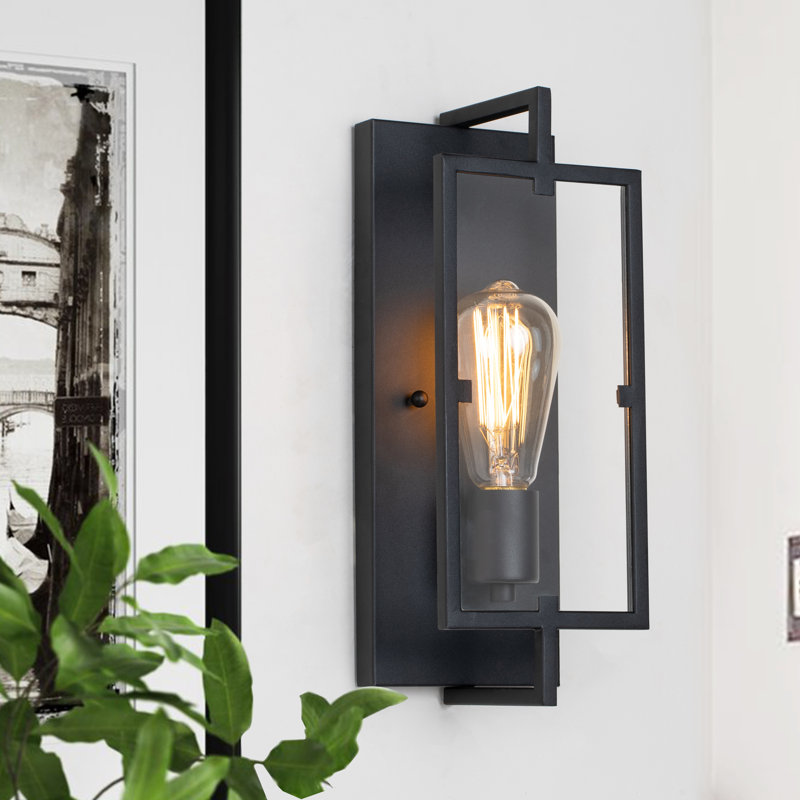 13"H Black Metal & Clear Glass Dimmable Flush Mounted Sconce/Wall Light