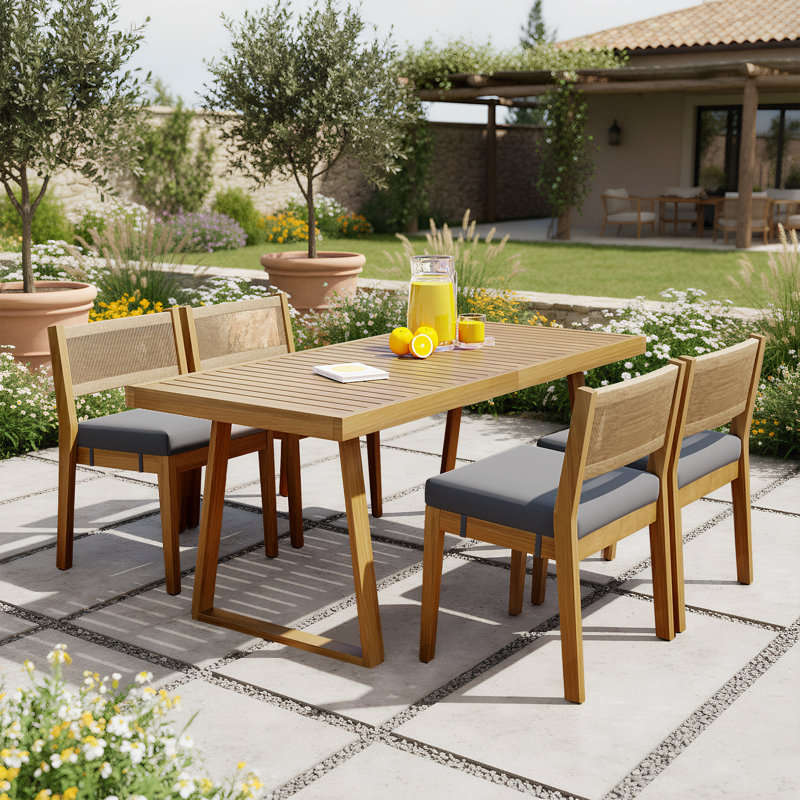Ensemble repas pour 4 personnes avec table rectangulaire en bois d'acacia, Gris