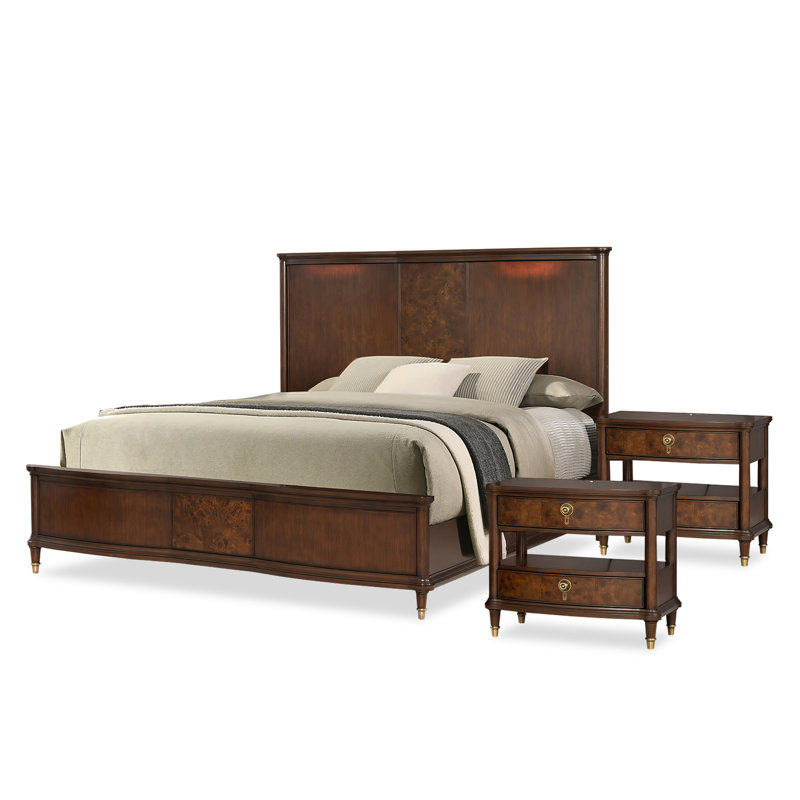 Ensemble de chambre à coucher en bois massif 3 pièces avec tables de chevet Moscow, 3 Pcs: Bed, 2 Nightstands, Grand