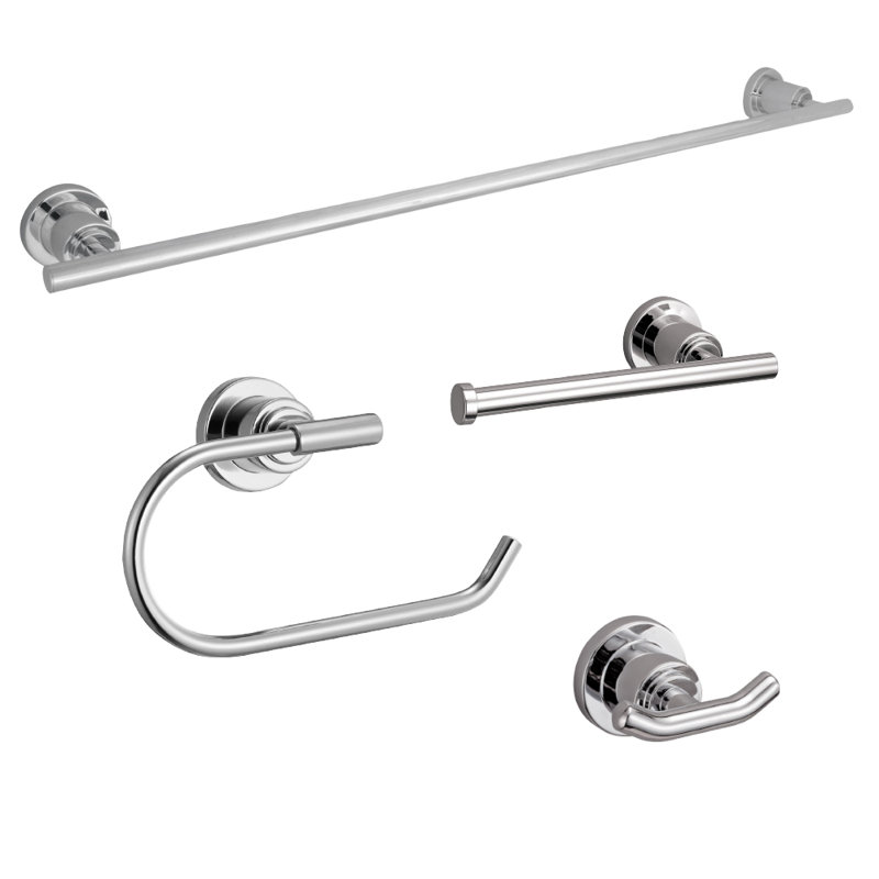 Ensemble de quincaillerie de salle de bain 4 pièces Geneva, Chrome poli