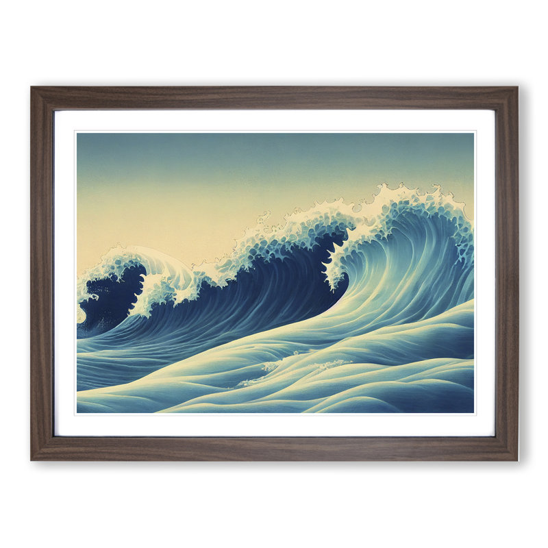 XH1022-1636X Brave Japanese Wave - Single Picture Frame Painting, 34cm H x 46cm W x 2cm D, Walnut Framed