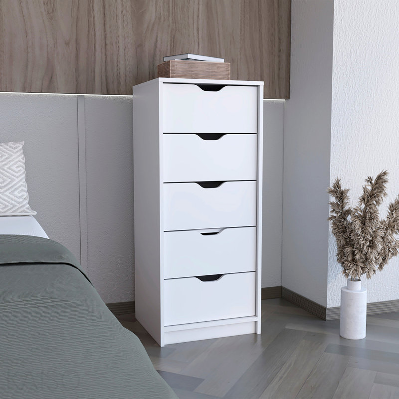 Grande commode 5 tiroirs, système coulissant - Blanc