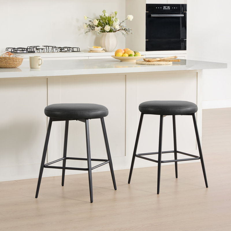 Swivel Upholstered Counter Stool with Metal Frame, Black