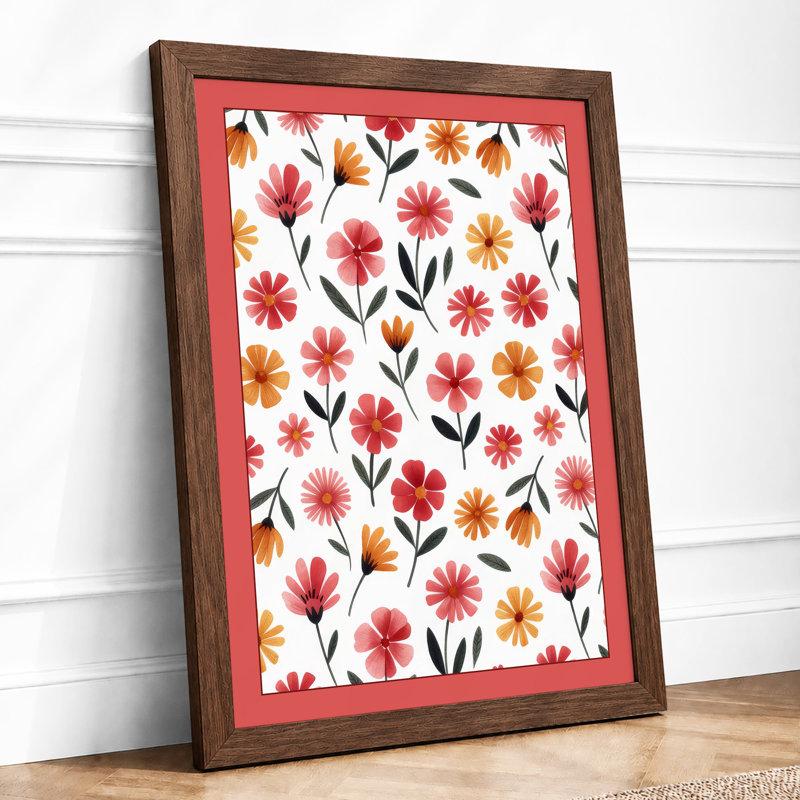 Floral Watercolour Botanical - Framed Print, A1 - 84.1 x 59.4 cm, Walnut