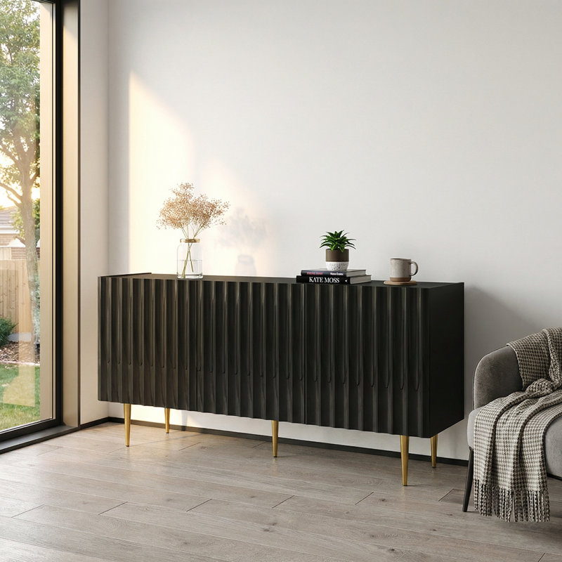 Rillie 63" Sideboard with High Gloss Finish, Black