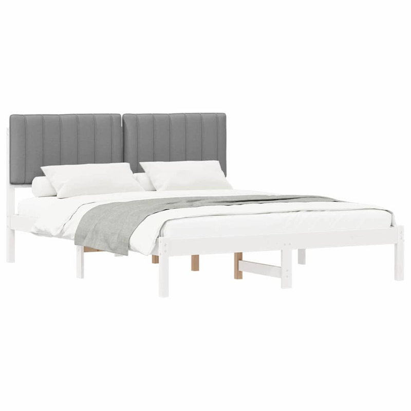 Solid Wood Bed Frame, European Kingsize (160 x 200 cm), White/Light Grey