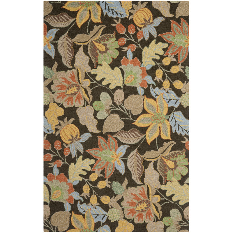 Emrick Blossom Hand Hooked Wool Floral Rug, Rectangle 8' x 10'