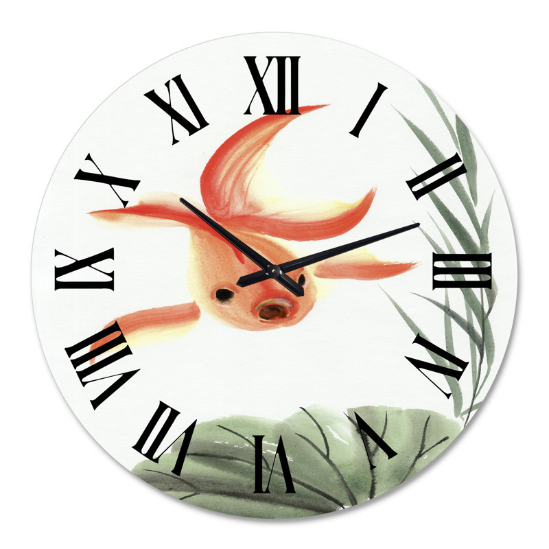 Poisson rouge rétro et feuille de lotus - horloge murale nautique et côtière, Surdimensionné
