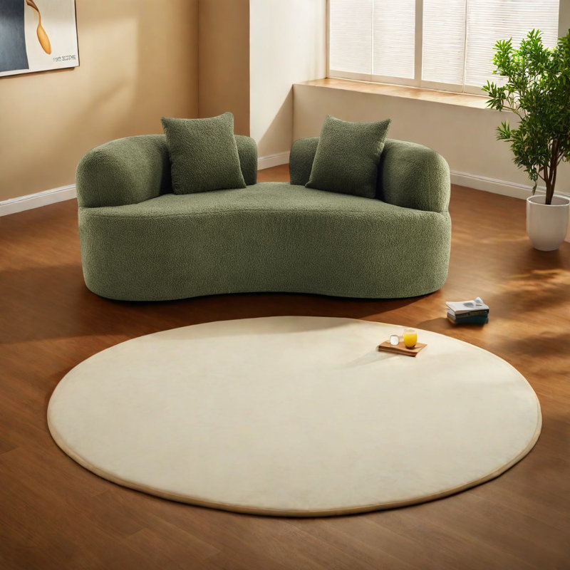 Compact Modern Sofas, Green Teddy Velvet, No-assembly For Small Spaces