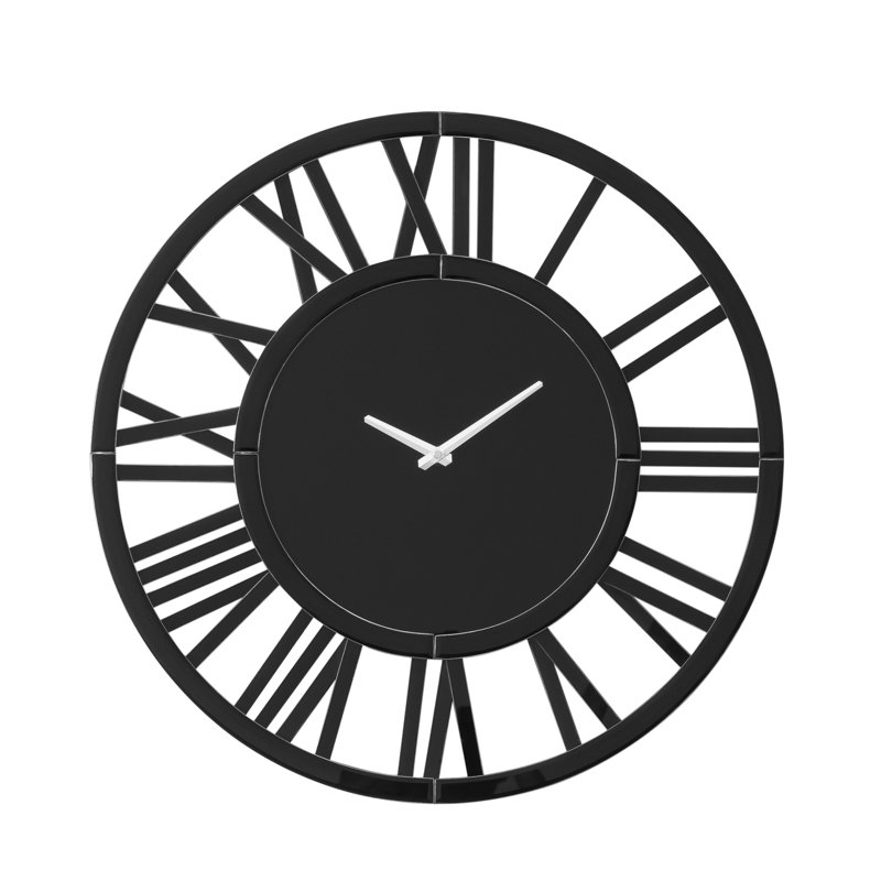 Horloge murale moderne en verre, Grand, Argent argent, Noir