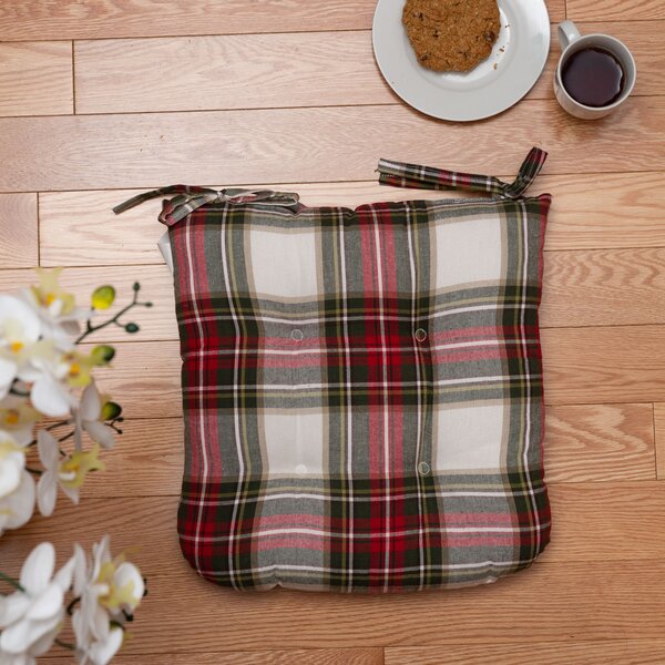 Plaid Ruffled Chair Cushion with Ties Country Style Tartan Kitchen Dining  Chair Pad Super Soft Seat Cushion with Removable Cotton Cover