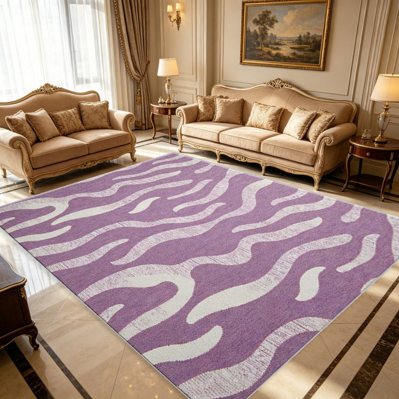 Purple Abstract Wavy carpet-easy to clean, machine-washable, soft and comfortable; suitable for door mats, kitchens, living rooms, bedrooms, corridors, and laundry areas. Easy to clean, durable carpet for home decoration.